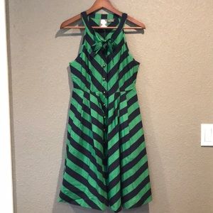 Blue & Green sleeveless striped button down dress